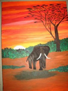 Voir le détail de cette oeuvre: un éléphant dans la savane